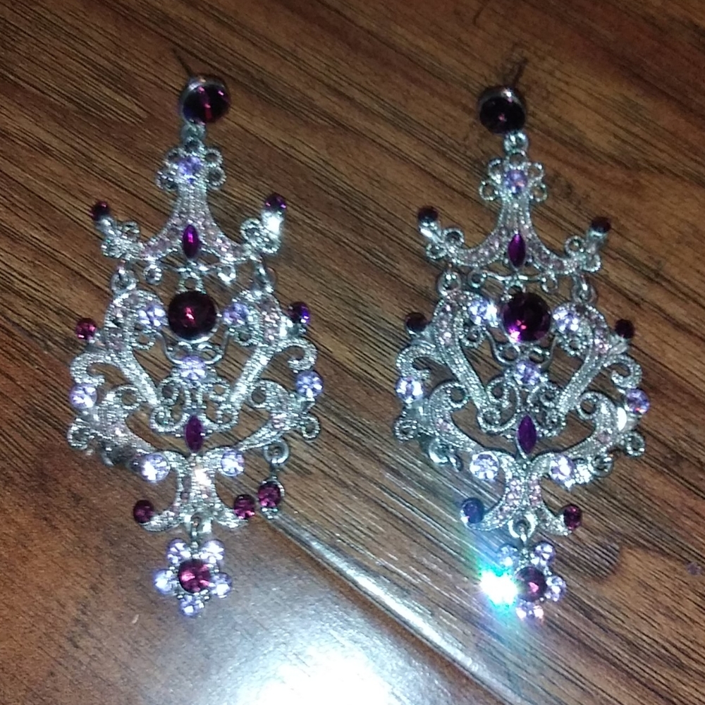 Purple rhinestone earrings